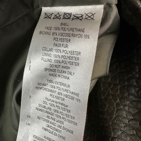 French Connection Faux Leather Fur Collar Moto Jacket Olive Green Large - Picture 6 of 11